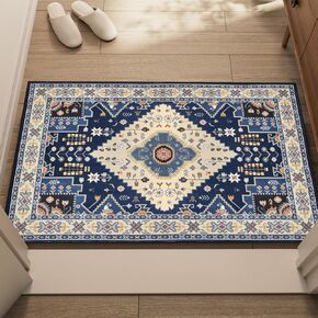 Dintszyayue Area Rug 2' x 3' Blue Boho Vintage Entryway Accent Rugs Indoor Door Mat Washable Non-Slip Rug Small Throw Rugs for Kitchen Bedroom Low-Pile Floor Carpet