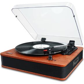 Record Player Turntable with Speakers for Vinyl Records, Vintage Bluetooth Belt Drive LP Player with FM Radio, USB, TF Recording, Aux in & LED Display