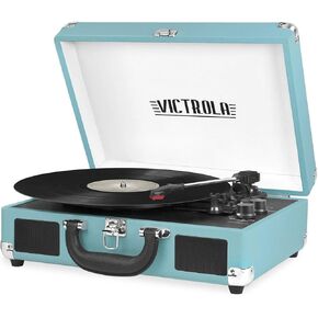 Victrola Vintage 3-Speed Bluetooth Portable Suitcase Record Player with Built-in Speakers | Upgraded Turntable Audio Sound|Aqua Turquoise, Model Number: VSC-550BT-TU