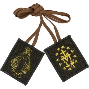 Brown Scapular with Gold-Tone Embroidery | Classic Marian Devotion | Great Catholic Gift for First Holy Communion, Confirmation, Weddings, and Ordination