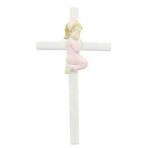 Praying Girl Hand Painted White Porcelain 7.5 inch Wall Cross