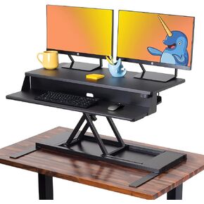 Stand Steady Flexpro Power, 36" Ergonomic Adjustable Height Electric Standing Desk Converter, EZ Lift Sit to Stand Laptop Desk Riser for Laptop & Computer Monitors (Black, 36in x 23.5in x 5.5-19.5in)