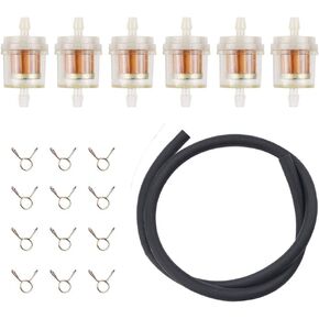 6pcs Universal 1/4 Fuel Filter with Line Clamp for Motorcycle Dirtbike ATV Moped Scooters Kawasaki Kohler Lawnmower Tractor
