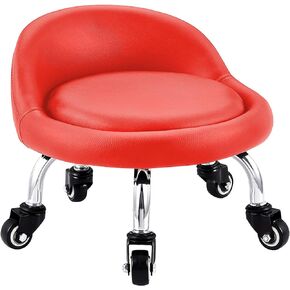Lanstics Low Roller Seat Stools on Wheels Chair Leather Cushion Roller Seats with Back Rest Small 360 Rotating Rolling Stool Seats for Home Office Fitness Round Rolling Seat (Black)