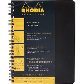 RHODIA 193039C - Spiral Notebook (Full Bound) Notebook Black - A4+ - Dot Dot - 160 Detachable Pages - White Clairefontaine Paper 80 g/m - Soft and Resistant Cover - Classic