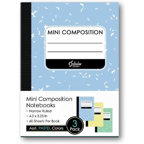 iScholar Mini Composition Books, Narrow Ruled, 4.5 x 3.25 Inches, 60 Sheets Per Book, Assorted Colors, Set Of 3 Books (13333)
