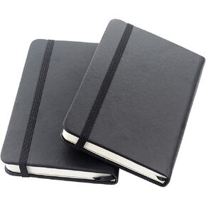 ZZTX 2 Pack Small Pocket Notebook 3.5" x 5.5" Hardcover Lined Paper Mini Notepad with Black Leather Sketchbook Composition Notebook