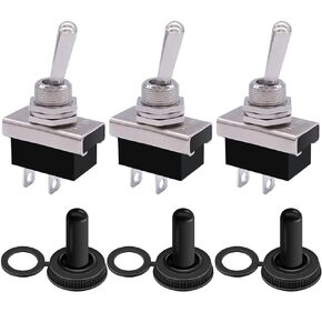 weideer 2Pcs Momentary Toggle Switch 12V 25A SPDT (ON)/Off/(ON) 3 pin 3 Position Waterproof Toggle Switch with Waterproof Cover for Auto Car KN3D-123