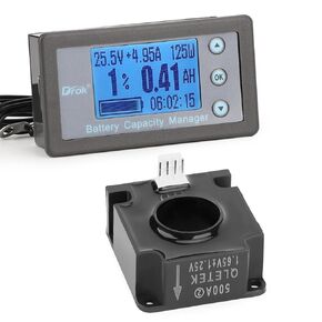 DROK 12V 48V Battery Meter, Energy Efficient LCD Display Marine RV DC Power Meter Current Capacity Battery Monitor Multifunctional Amp Meter 0-120V 0-500A with 3m Cable, for Solar System Car Battery