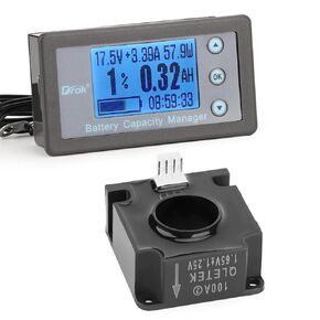 DROK 12V 48V Battery Meter, Energy Efficient LCD Display Marine RV DC Power Meter Current Capacity Battery Monitor Multifunctional Amp Meter 0-120V 0-500A with 3m Cable, for Solar System Car Battery