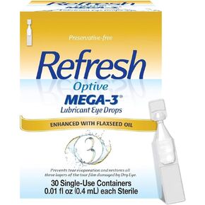 Refresh Optive Mega-3 Lubricant Eye Drops With Flaxseed Oil - 30 ct, Pack of 5
