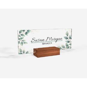 Personalized Name Plate for Desk Nameplate Sign Modern Office Business Decor Executive Desk Name Plate Desk Name Sign Flower Floral green Leaves metallic foil (8"x3")