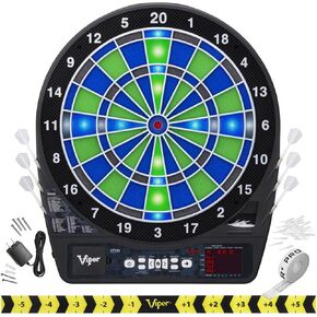 Viper Ion Electronic Dartboard, Illuminated Segments, Light Based Games, Green and Blue Segment Colors, Ultra Thin Spider to Increased Scoring Area