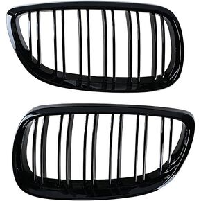 Front LH RH Upper Kidney Grill Grille Compatible with BMW 2007-2010 E92 E93 328i 335i 2-Door 2008-2013 M3 (Glossy Black Double Line)
