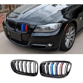 شبكة الكلى الأمامية متوافقة مع BMW 3 سلسلة F30 F31 2012-2018 320i 328i 328d 330e 330i 335i 340i 328i شواية مزدوجة الشرائح باللون الأسود اللامع