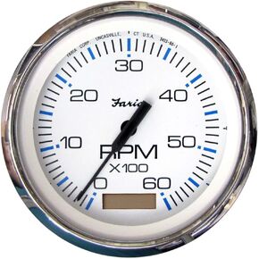 Faria Beede 33832 Chesapeake Stainless Steel Tachometer with Hourmeter (6000 RPM) Gas - 4', White