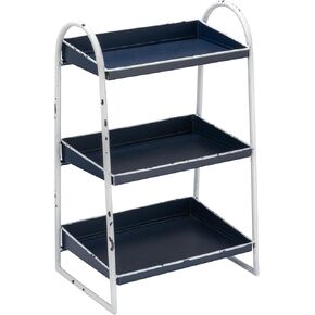 Heavily Distressed White 3-Tier Metal Tray with Black Frame & Rim