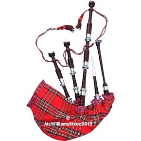 PROFESSIONAL SCOTTISH HIGHLAND BAGPIPE NATURAL FNS MOUNTS RS TARTAN AND HARD CASE