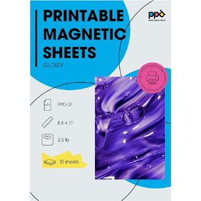 PPD 10 Sheets Printable Inkjet Magnetic Sheets Glossy Finish Premium 13mil Thick Photo Paper Quality, Instant Dry and Water-Resistant 8.5x11 (PPD-31-10)