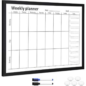 Navaris Weekly Planner White Board - 24" x 36" Magnetic Dry Erase Whiteboard Calendar with 7-Day Week Plan for Wall - Includes Markers and Magnets