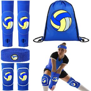 Aoriher 4 Pcs Volleyball Accessories Include Knee Pads Arm Sleeves Drawstring Bag Headbands Protective Volleyball Gear for Women Teens Girls(Black)