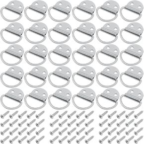 30 Pack Small Stainless Steel D-Ring Tie Downs Anchor Lashing Ring for Loads on Case Truck Cargo Trailers RV Boats with Screws, Silver