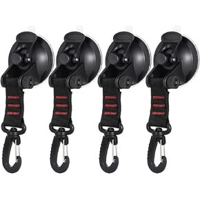 4PCS Heavy Duty Suction Cups with Hooks, Car Camping Tie Down Tarp Accessory, Strong Power Viscous Silicone and Securing Hook, Universal for Car Awning, Boat, Camping Trap (Green)
