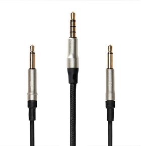 MEZE AUDIO | 1.2m Cable with Mic & Remote for 99 Classics Walnut Gold | 3.5 mm Male to Dual TS Mono 3.5mm Male Connector Plug | Kevlar Reinforced Fabric | Oxygen-Free Copper