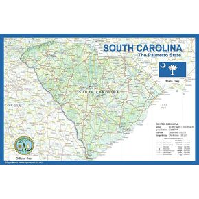South Carolina USA State Poster Map - 23.4 x 15.4 Inches - Paper Laminated