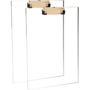 Clear Acrylic Clipboard with Gold Clip, Set 2-Pieces, Fits 9x12 inch - Letter Size Standard, Office, School and Home Supply
