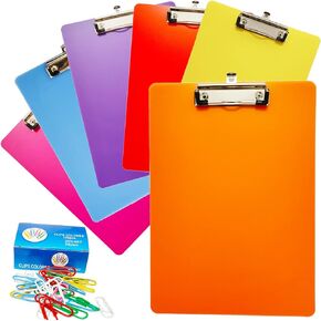 6 Pack Plastic Clipboards,Office Clipboards Standard A4 Letter Size,Colorful Clear Clip Boards with Hangable Low Profile Clip,Clipboard for Classrooms,Offices,Doctor,Nurse,Colored Assorted