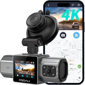COOAU 4K Dual Dash Cam, Built-in GPS Wi-Fi, 2.5K+1080P Dash Cam Front and Inside with Infrared Night Vision, Dash Camera with Parking Mode, Loop Recording, Support 256GB Max