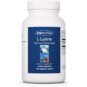 Allergy Research Group L-Lysine - Immune Support, L-Lysine HCI, Free Form Amino Acid, 500mg Supplement, Pure, Organic, Vegetarian Capsules - 100 Count