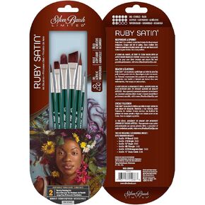 Silver Brush Limited RSS-2560S Ruby Satin Variety Set, Set of 6 Brushes, Round Size 4, Bright Size 10, Filbert 1/2 Inch, Angular 5/8 Inch, Triangle Size Medium, and Monogram Liner Size 2/0