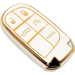 FEYOUN Key Fob Cover Compatible with Jeep Grand Cherokee Renegade Chrysler 200 300 Dodge RAM Durango Challenger Journey Dart Fiat TPU Remote Keyless Key Fob Case Protection Shell Accessories, Black