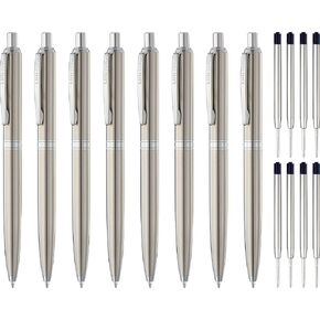 LINFANC 4 Pack Ballpoint Pens, Premium Retractable Metal Ballpoint Pen, Matte Black with Gold Trim, Medium Point 1.0mm Black Ink Pen for Home School Work Office Supplies, Extra 4 Refills