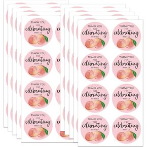Peach Stickers Thank You for Celebrating with Us Stickers 2 Inch Peach Birthday Party Favor Sticker Labels 120 Pcs Per Pack