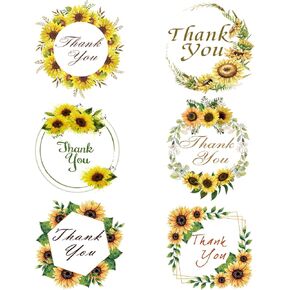 Sunflower Thank You Stickers 1.5 inch, 600 Labels Cute Sunshine Packaging for Small Business Baking Boutique Wedding Baby Shower Birthday and Party Gift Wrap Bag