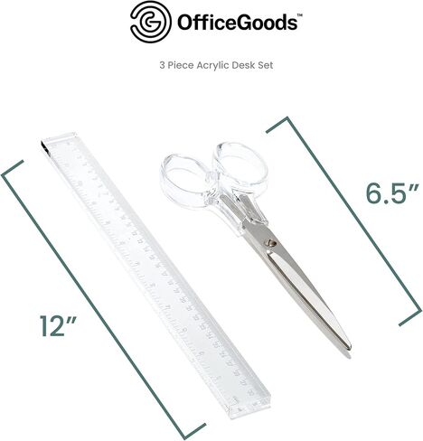 OfficeGoods 3 Piece Acrylic Desk Set - Includes Ruler, Staple Remover, Scissors - Functional & Elegant Desk Accessories - Stationery Tools for Home, Office, and School - Blue with Silver Metal in Saudi Arabia