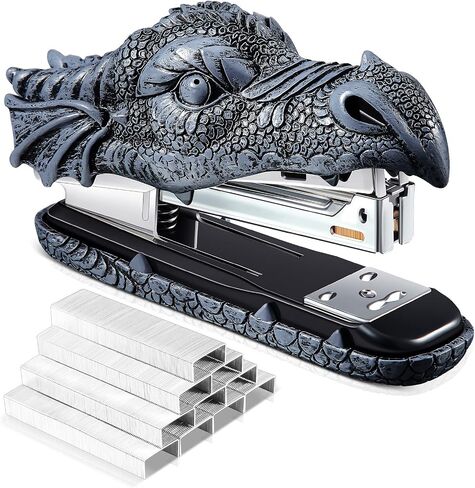 Dragon Stapler with 2000 Staples, Dragon Head Stapler Kids Novelty Stapler Funny Carving Resin Faucet Stapler for Office Desk Stationery Desktop Accessory Home Decor (Grey) in Saudi Arabia
