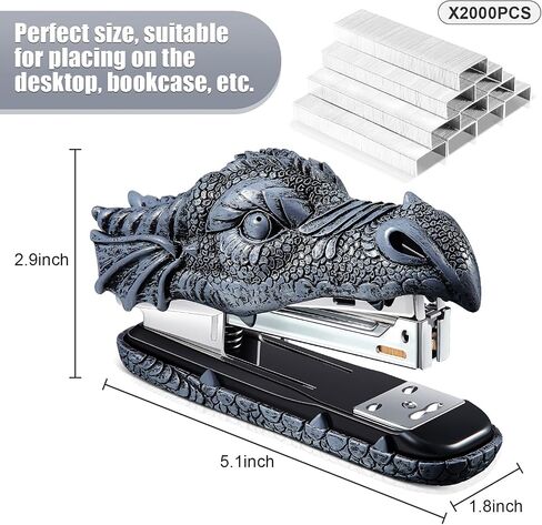 Dragon Stapler with 2000 Staples, Dragon Head Stapler Kids Novelty Stapler Funny Carving Resin Faucet Stapler for Office Desk Stationery Desktop Accessory Home Decor (Grey) in Saudi Arabia