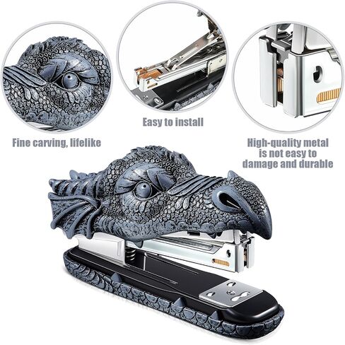Dragon Stapler with 2000 Staples, Dragon Head Stapler Kids Novelty Stapler Funny Carving Resin Faucet Stapler for Office Desk Stationery Desktop Accessory Home Decor (Grey) in Saudi Arabia