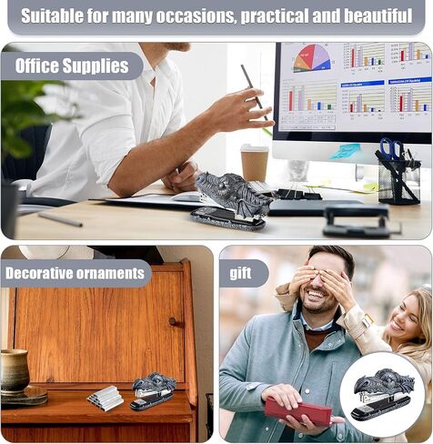 Dragon Stapler with 2000 Staples, Dragon Head Stapler Kids Novelty Stapler Funny Carving Resin Faucet Stapler for Office Desk Stationery Desktop Accessory Home Decor (Grey) in Saudi Arabia