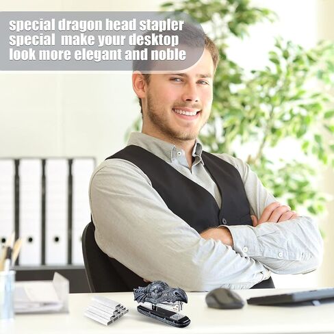 Dragon Stapler with 2000 Staples, Dragon Head Stapler Kids Novelty Stapler Funny Carving Resin Faucet Stapler for Office Desk Stationery Desktop Accessory Home Decor (Grey) in Saudi Arabia