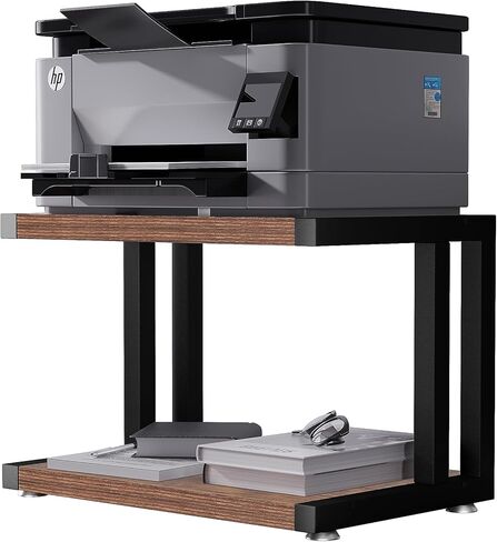 حامل طابعة سميك بطبقتين قديم، رف كتب تخزين حديث وعصري، طاولة حامل ناسخة للتخزين في المكتب المنزلي، حامل سطح المكتب، طاولة الطابعة، بني ريفي + أسود in Kuwait