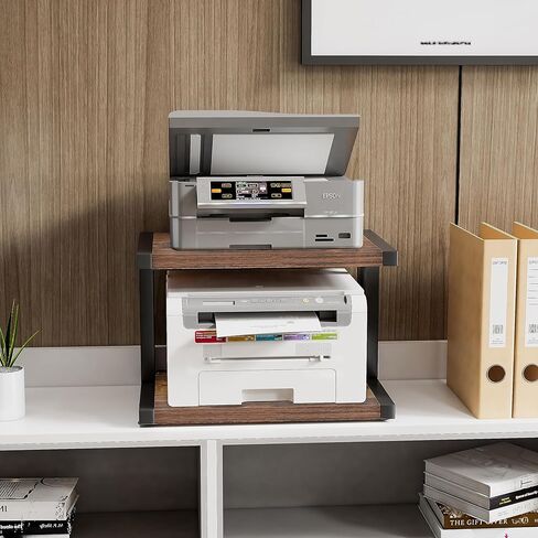حامل طابعة سميك بطبقتين قديم، رف كتب تخزين حديث وعصري، طاولة حامل ناسخة للتخزين في المكتب المنزلي، حامل سطح المكتب، طاولة الطابعة، بني ريفي + أسود in Kuwait