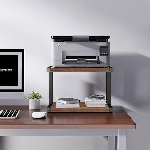 حامل طابعة سميك بطبقتين قديم، رف كتب تخزين حديث وعصري، طاولة حامل ناسخة للتخزين في المكتب المنزلي، حامل سطح المكتب، طاولة الطابعة، بني ريفي + أسود in Kuwait