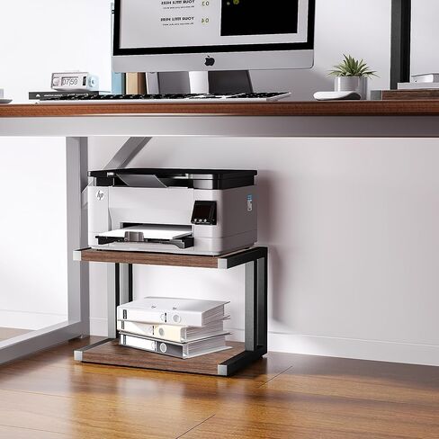 حامل طابعة سميك بطبقتين قديم، رف كتب تخزين حديث وعصري، طاولة حامل ناسخة للتخزين في المكتب المنزلي، حامل سطح المكتب، طاولة الطابعة، بني ريفي + أسود in Kuwait