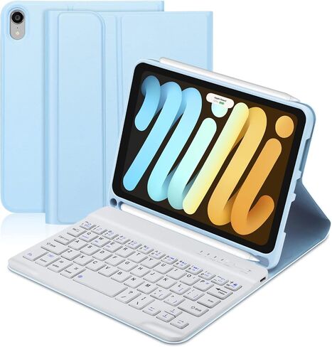 حافظة لوحة مفاتيح BORIYUAN iPad Mini 6 2021، 7 ألوان بإضاءة خلفية قابلة للفصل وغطاء ذكي نحيف لجهاز iPad Mini الجيل السادس 8.3 بوصة - أسود in Kuwait