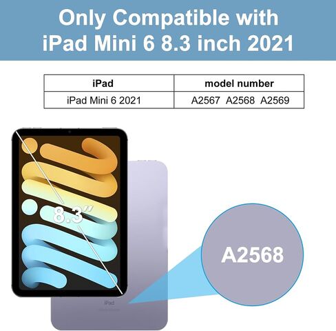 حافظة لوحة مفاتيح BORIYUAN iPad Mini 6 2021، 7 ألوان بإضاءة خلفية قابلة للفصل وغطاء ذكي نحيف لجهاز iPad Mini الجيل السادس 8.3 بوصة - أسود in Kuwait